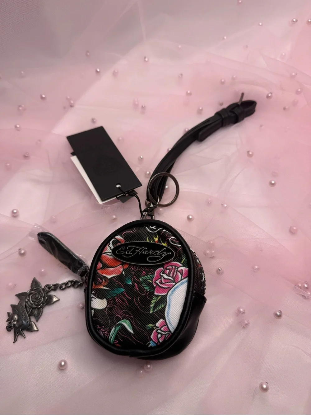 Ed Hardy Round Coin Purse & Keychain